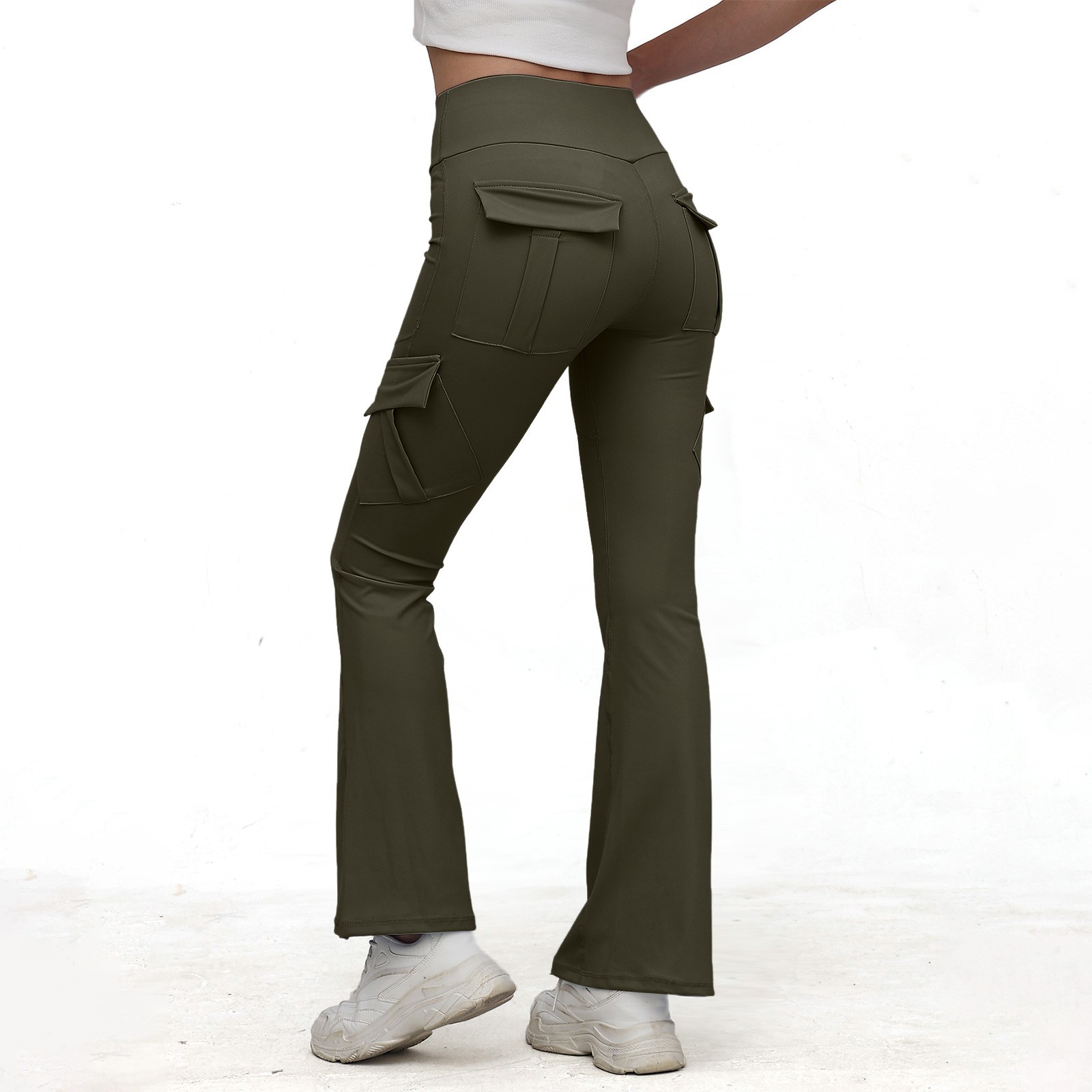 thumbnail image 2 of Pantalones casuales acampanados con bolsillos para mujer - Athleisure/yoga, poliéster, todas las estaciones, S-XL, 2 of 4